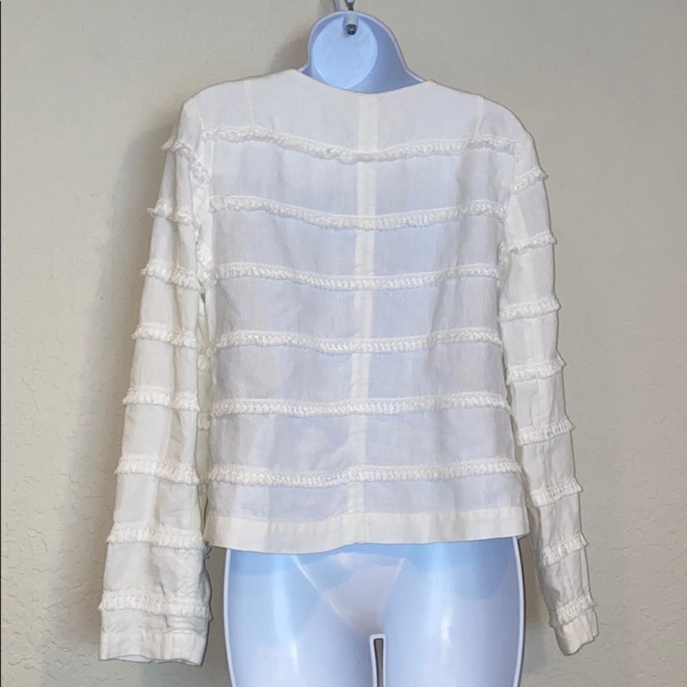 120% Lino White Fringe Jacket Hook & Eye Closure Size 6 - Picture 11 of 16